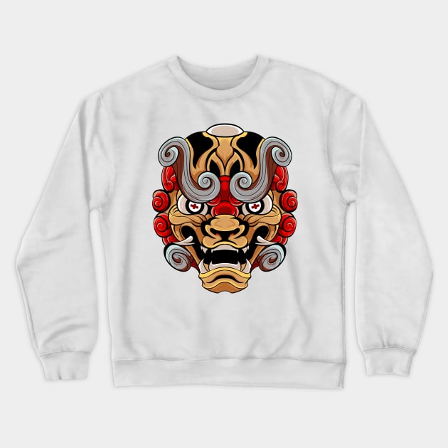 The Furious Japanese Lion - Komainu Vector art illustration Crewneck Sweatshirt by Yabisan_art